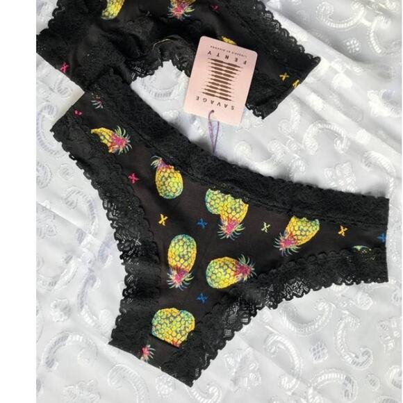 Savage x Fenty Bundle NEW 3pcs Lace Trim Pinapple Print Panties Size XL - Picture 1 of 4